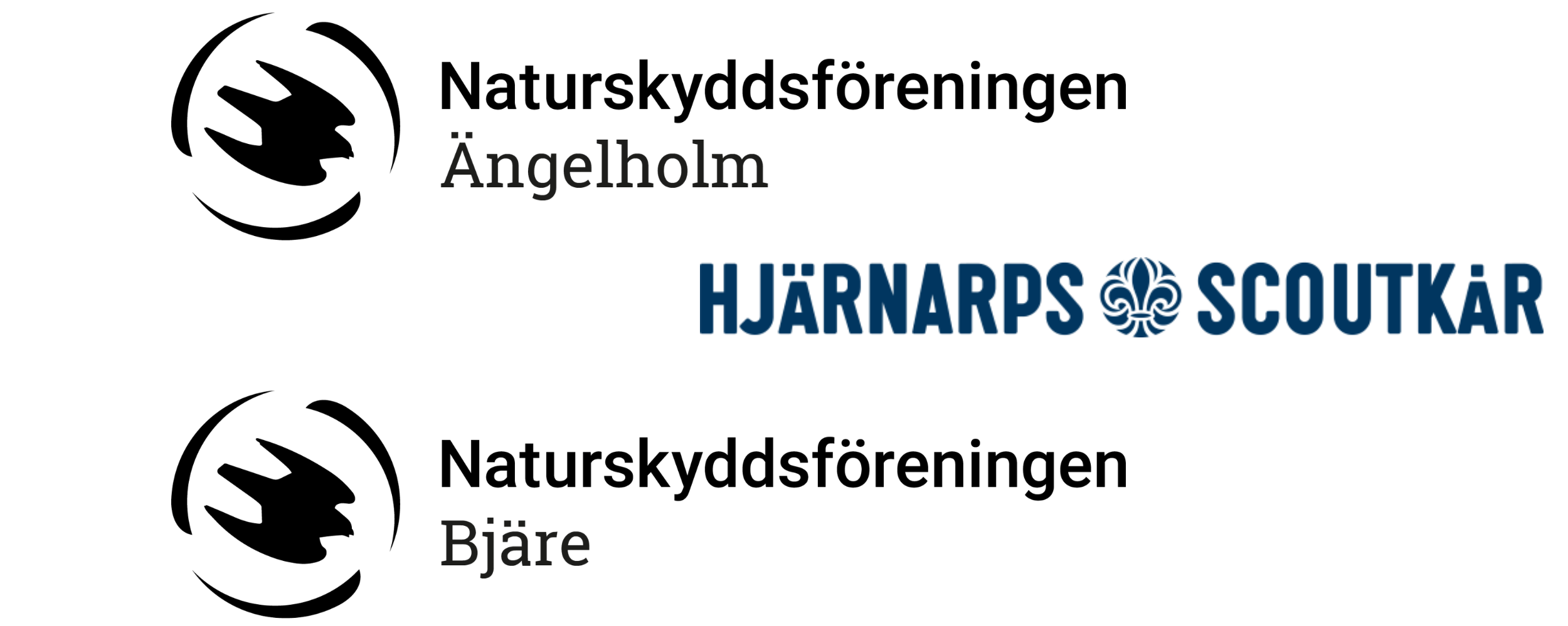Logotyper för Naturskyddsföreningen Bjäre, Naturskyddsföreningen Ängelholm och Hjärnarps Scoutkår